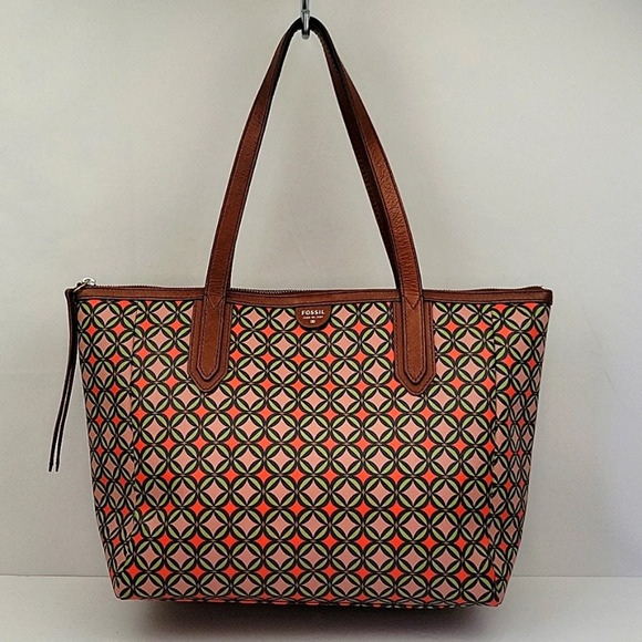 Fossil Sydney Coated Leather Geometric Print Tote - Picture 1 of 15